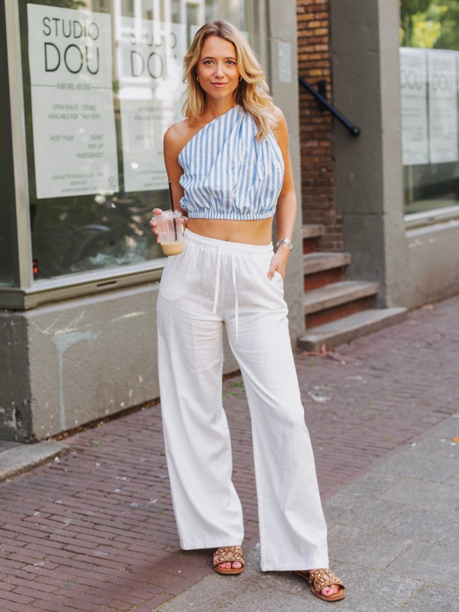 Essy Linen Pants (White) - Maison FAV