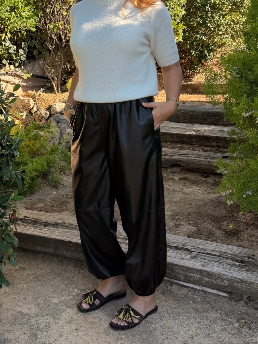 Faux leather balloon pants | Brown - Maison FAV