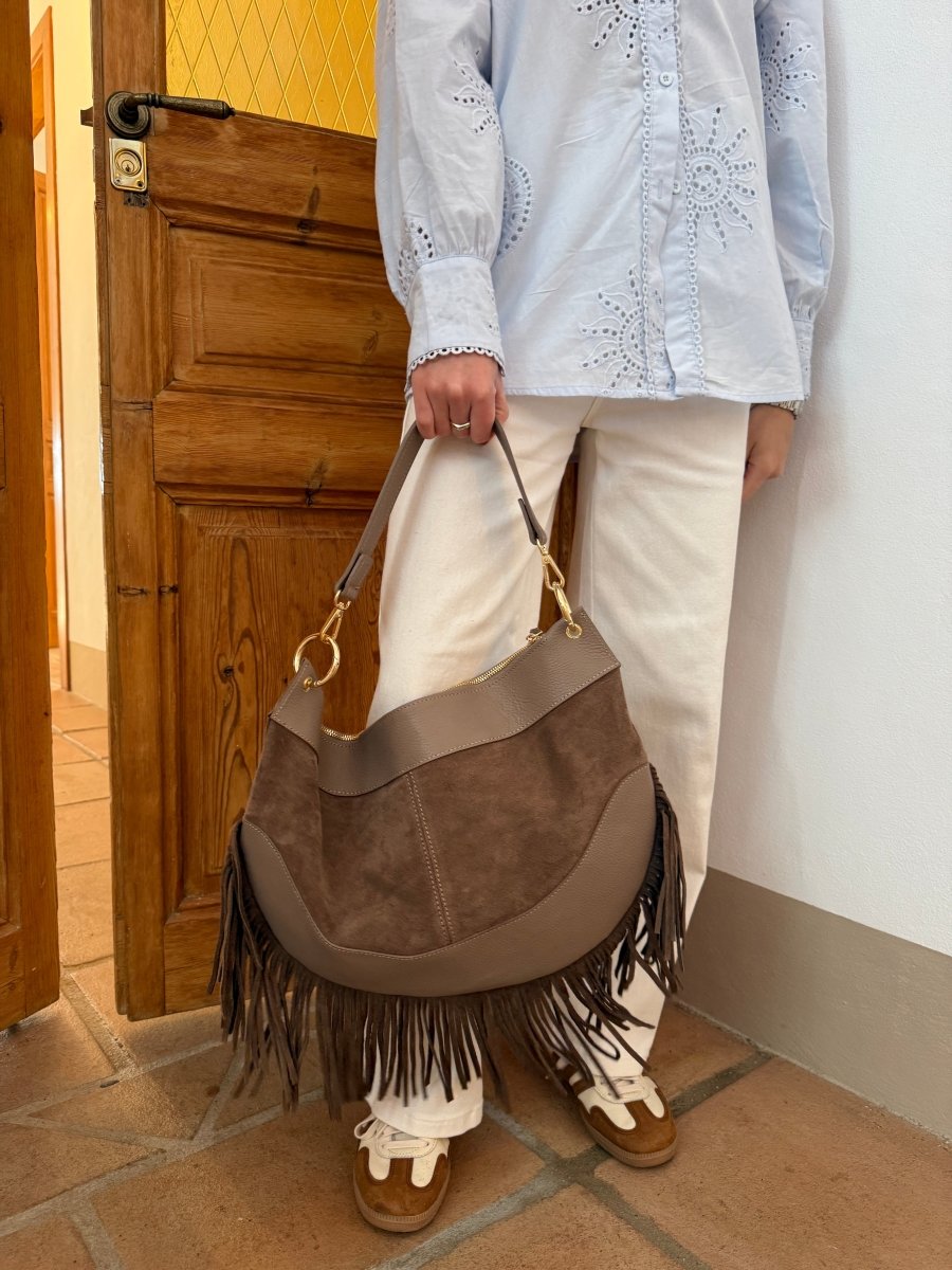 Vicky Suede Leren Tas | Taupe - Maison FAV
