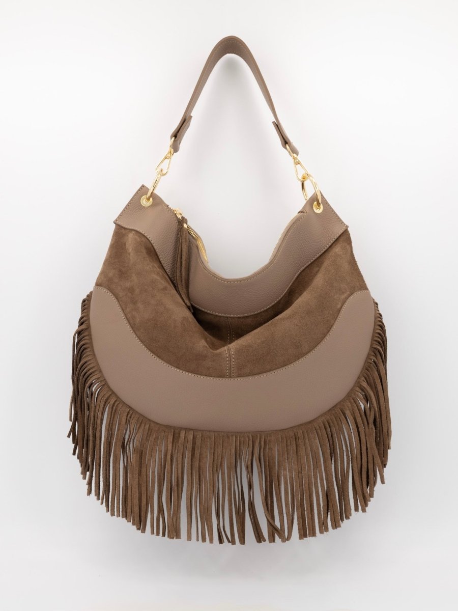 Vicky Suede Leren Tas | Taupe - Maison FAV