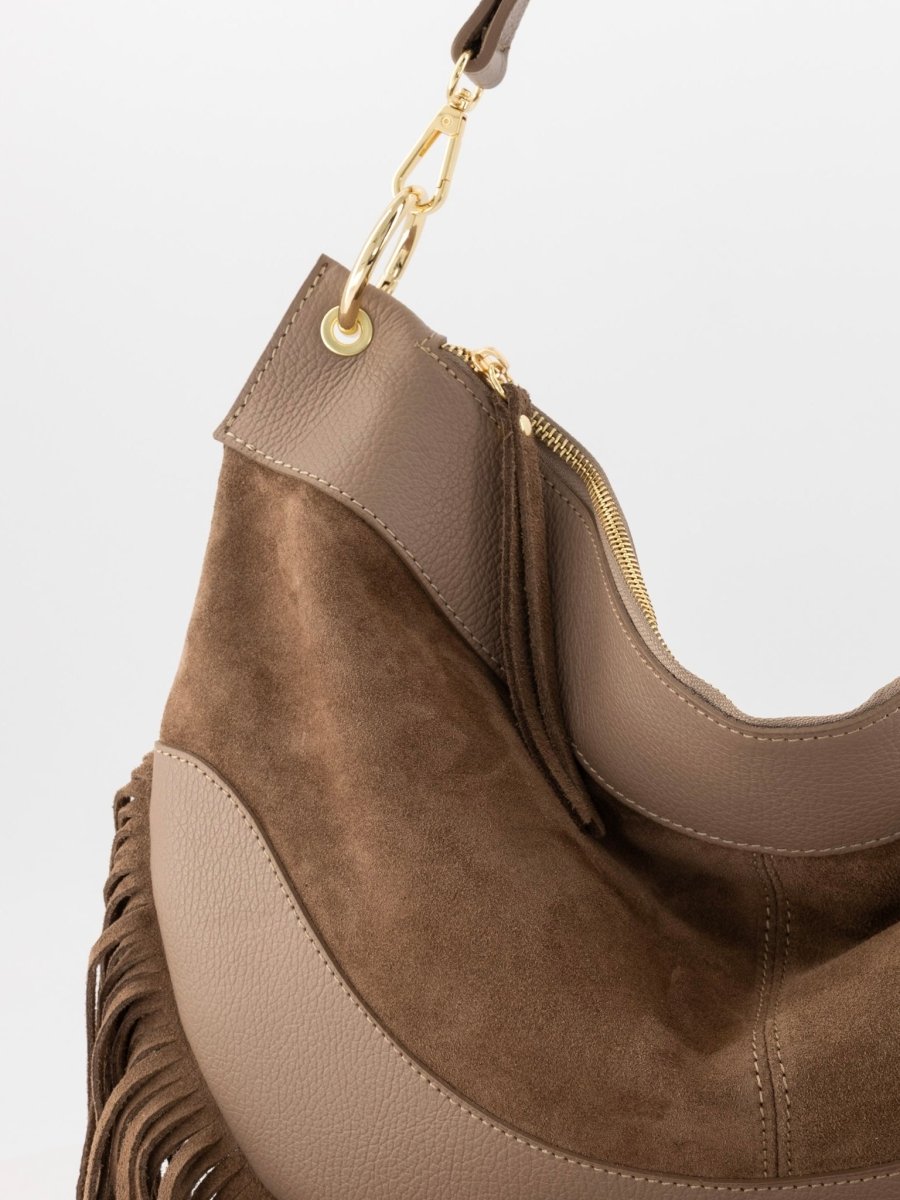 Vicky Suede Leren Tas | Taupe - Maison FAV