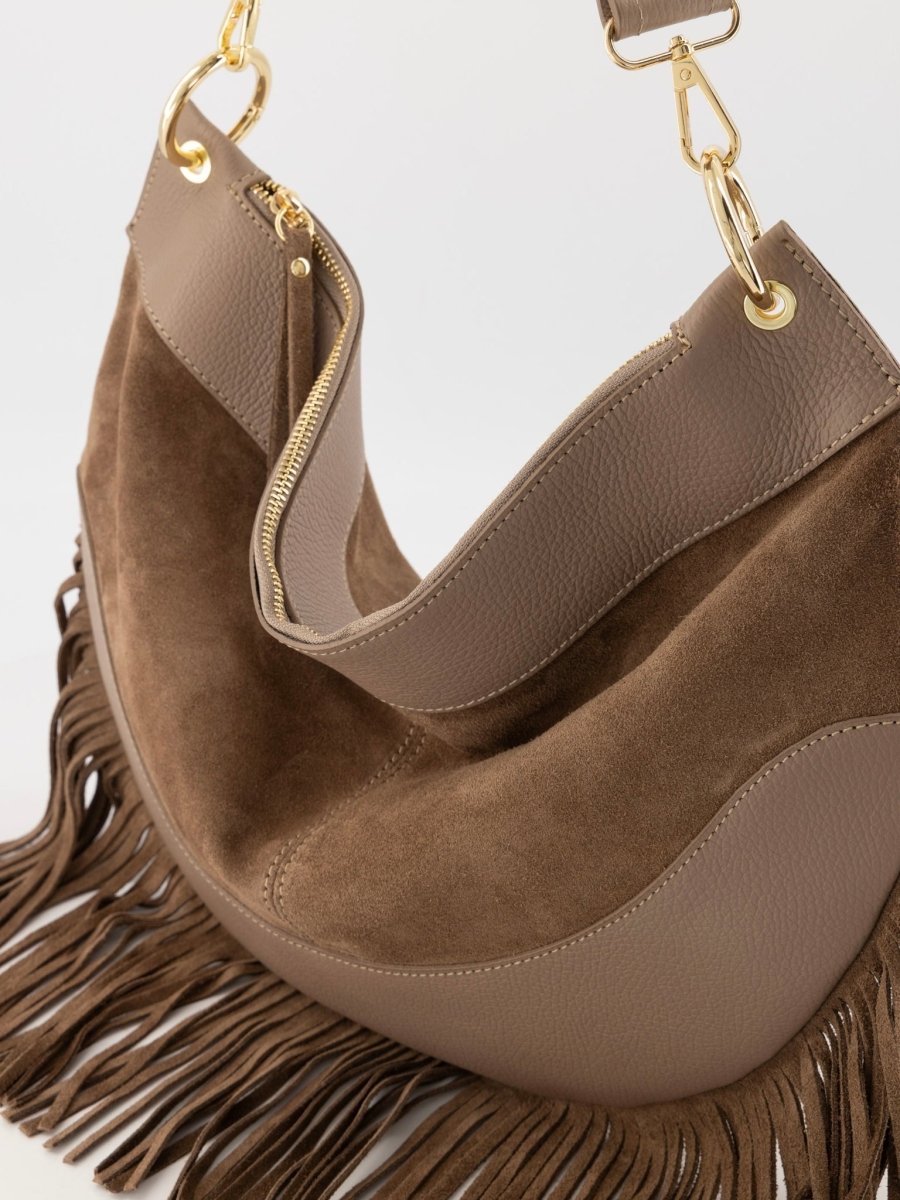 Vicky Suede Leren Tas | Taupe - Maison FAV