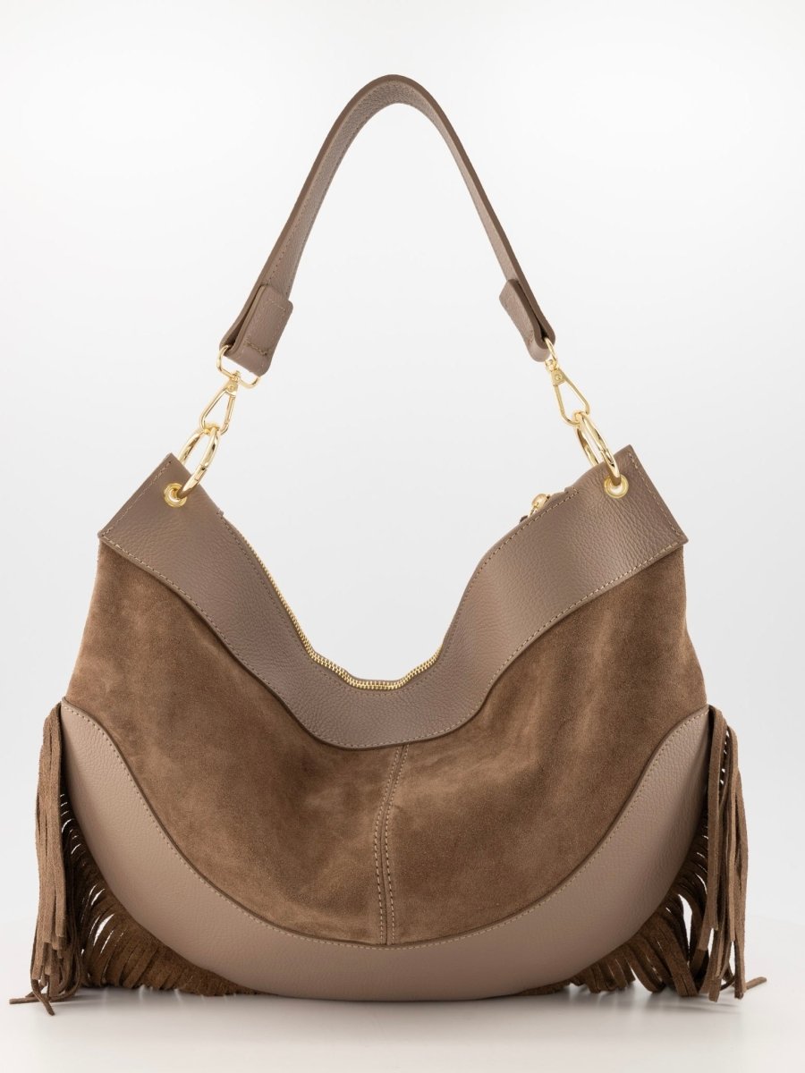 Vicky Suede Leren Tas | Taupe - Maison FAV