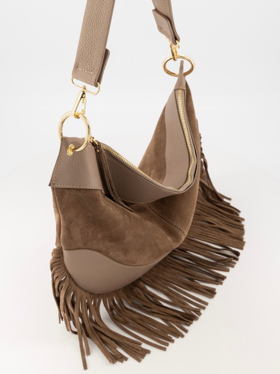 Vicky Suede Leren Tas | Taupe - Maison FAV